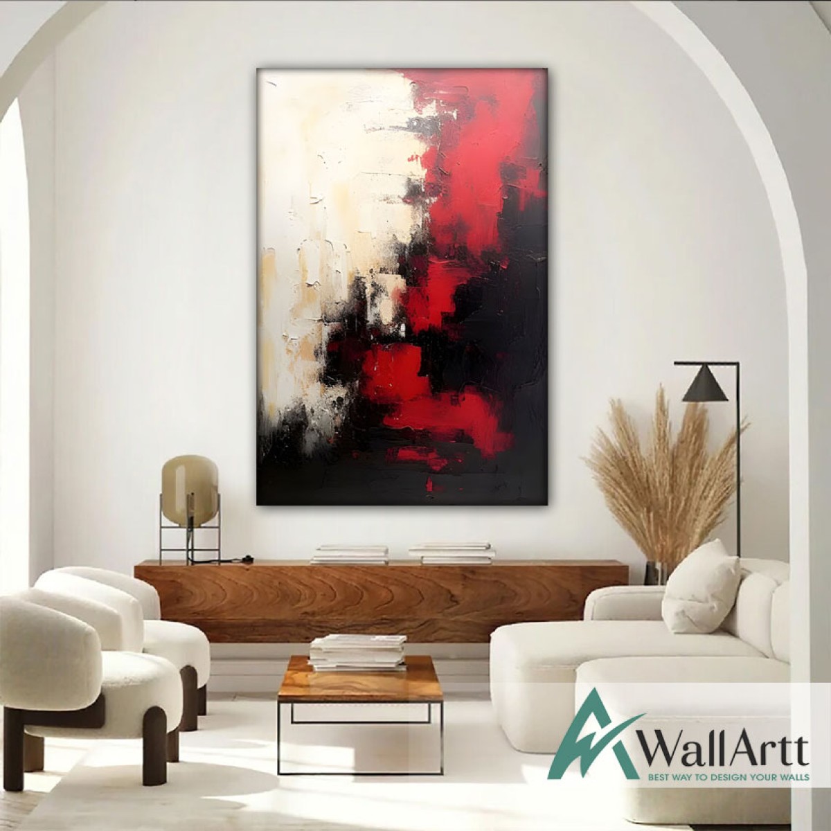 Black n Red II Textured Partial Oil Painting - Wall Art